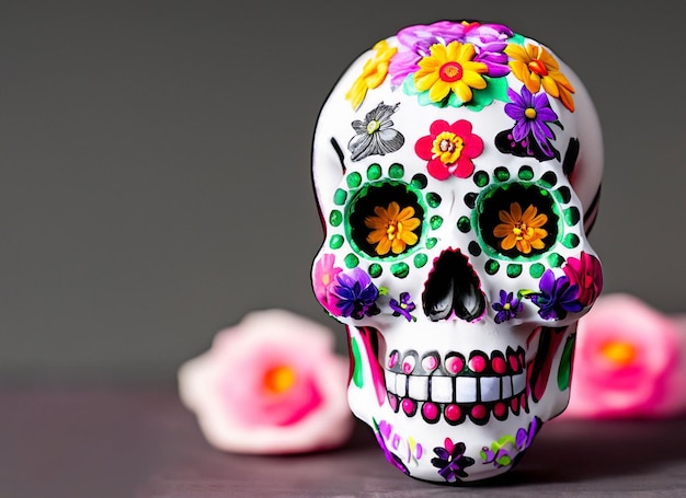 Teschio decorato con fiori Immagine del Giorno dei Morti a Città del Messico