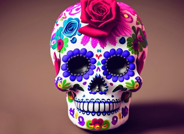 Teschio decorato con fiori Immagine del Giorno dei Morti a Città del Messico