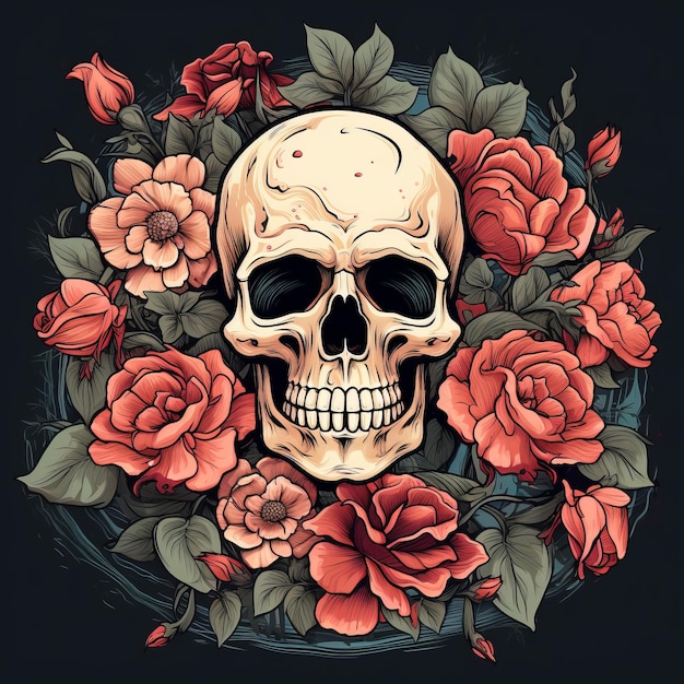 Teschio di bandito con illustrazione di rose