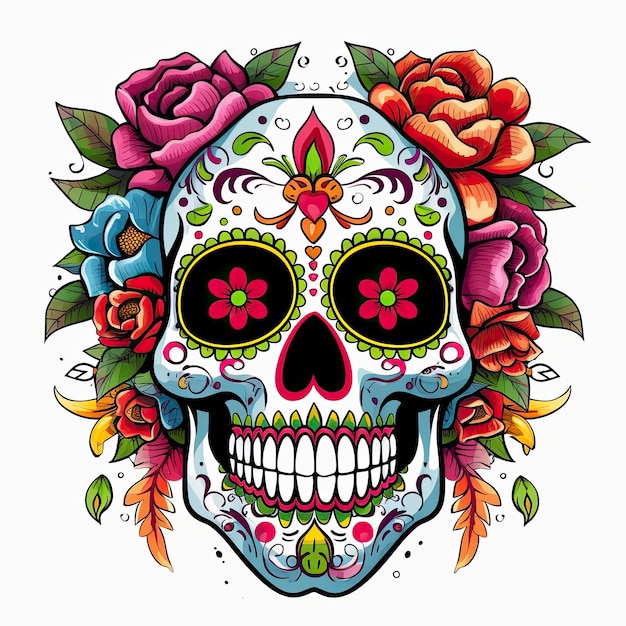 Teschio di rose messicane Teschio di rose messicane Dia de los muertos shugar testa colorata