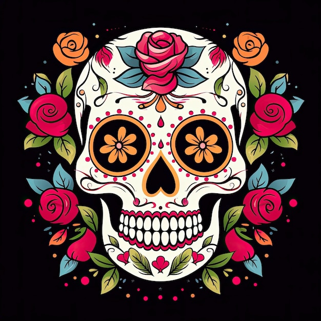 Teschio di rose messicane Teschio di rose messicane Dia de los muertos shugar testa colorata