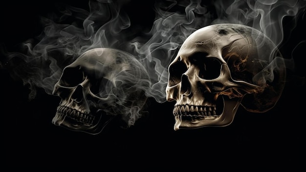 Teschio e fumo su sfondo nero Il concetto di deathgenerative ai