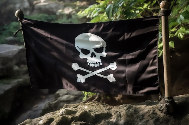 Teschio e ossa incrociate concetto di halloween Jolly Roger Generative AI