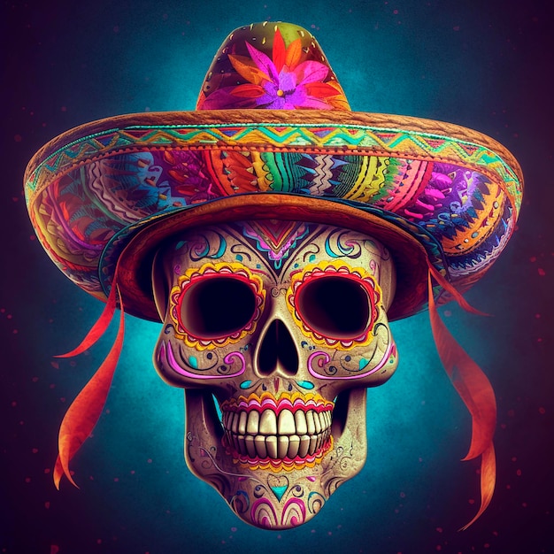 teschio messicano con sombrero