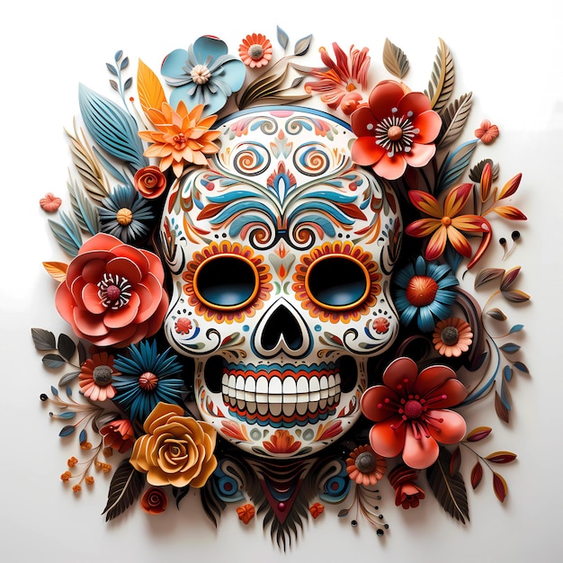 Teschio messicano dipinto Catrina con fiori teschio dipinto con fiori per il giorno dei morti Generati