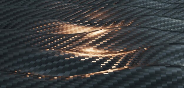 tessuta di kevlar fibra di carbonio tessuto a strisce sfondo a strisce ondulate illustrazione 3D