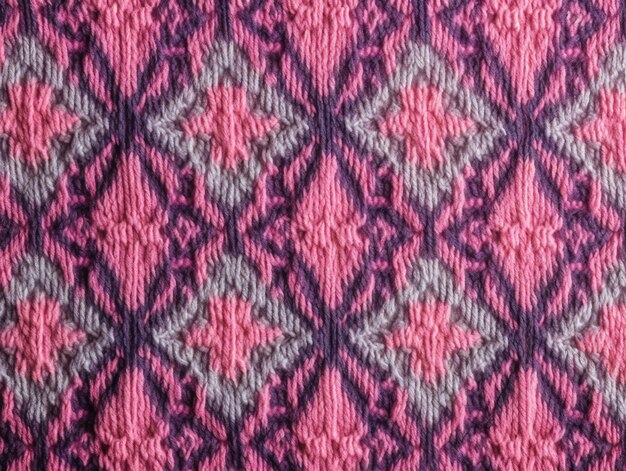 Tessuto a maglia di texture jacquard con disegno geometrico rosa a mosaico a gancio