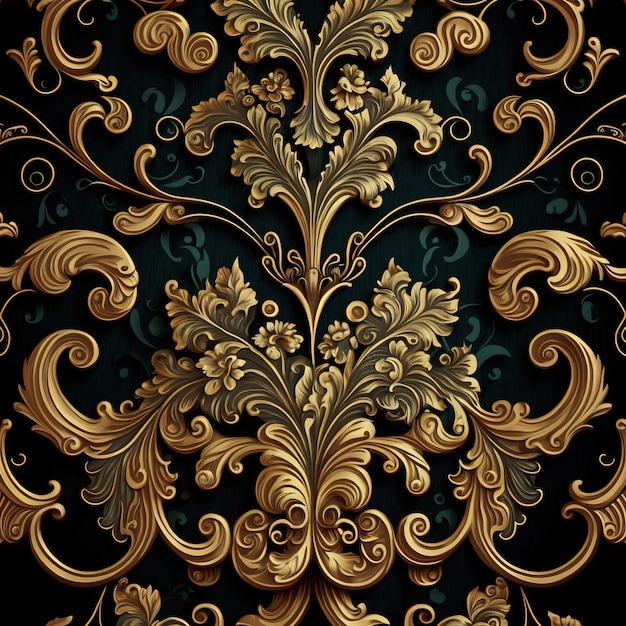 Tessuto barocco con motivi floreali Ornamento damascato vecchio stile classico di lusso vittoriano reale