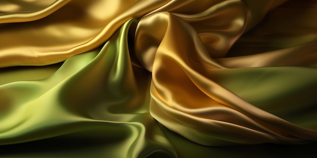 Tessuto di seta verde e giallo con una striscia bianca.
