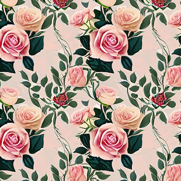 tessuto floreale senza cuciture tessuto botanico a sfondo tessile con rose con viti e foglie