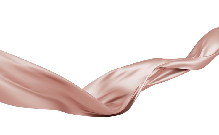 Tessuto in oro rosa che vola nel vento isolato su bianco