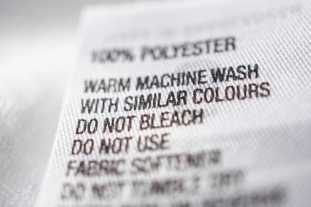 Tessuto in poliestere Etichetta per abbigliamento con istruzioni per il bucato