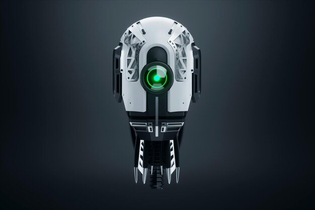 Testa del robot cyborg isolata su sfondo nero nuove tecnologie intelligenza artificiale sostituzione delle persone robotica 3D rendering illustrazione 3D