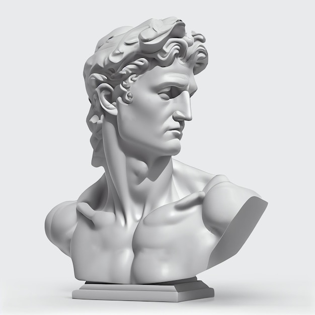 Testa della statua Busto scultura David Testa in gesso 3D Generativo Ai Y2K stile alla moda Su bianco