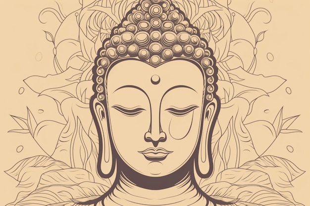 Testa di Buddha su uno sfondo floreale