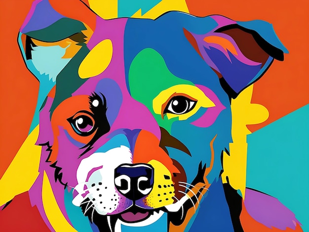 testa di cane colorato con cool sfondo in stile pop art AI generativa