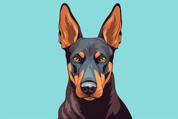 Testa di cane Doberman su sfondo blu chiaro illustrazione piatta generata da AI