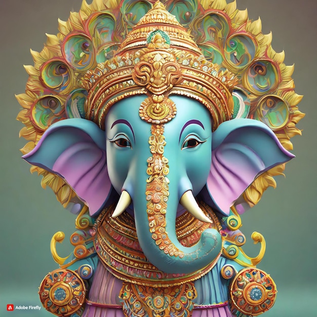 Testa di Ganesha 3d in stile realistico modello colorato con sfondo semplice