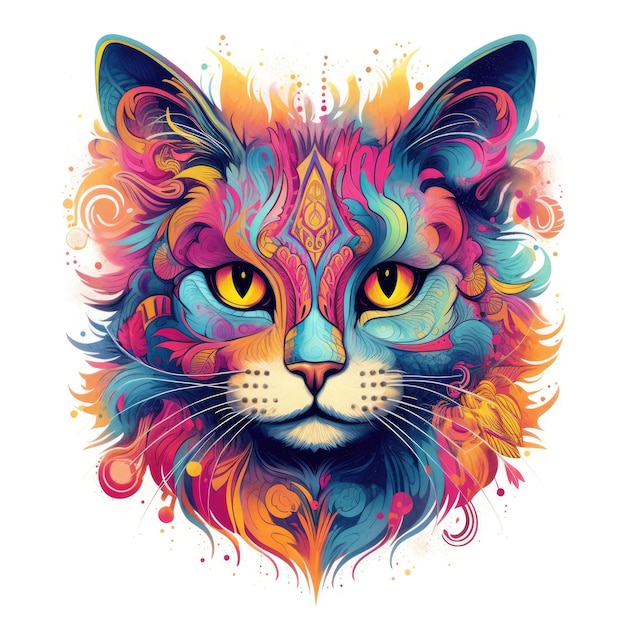 Testa di gatto colorato arte illustrazione artistica spruzzata di vernice multicolore AI generativa