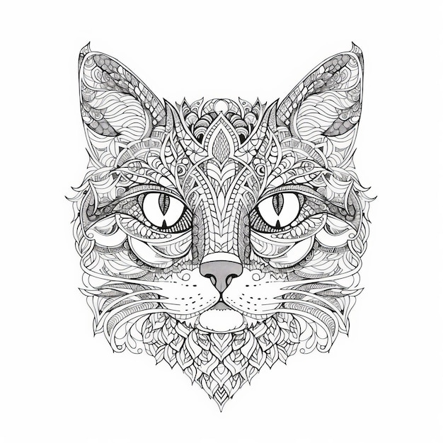 Testa di gatto in stile mandala Illustrazione AI GenerativexA