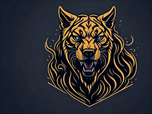 Testa di gatto ruggito isolata sul logo nero dell'illustrazione grafica