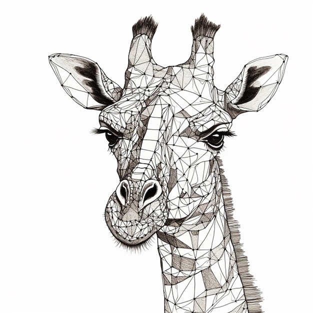 Testa di giraffa disegno in bianco e nero isolato su sfondo bianco