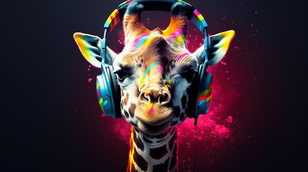 Testa di giraffa in cuffie giraffa musicale generativa AI