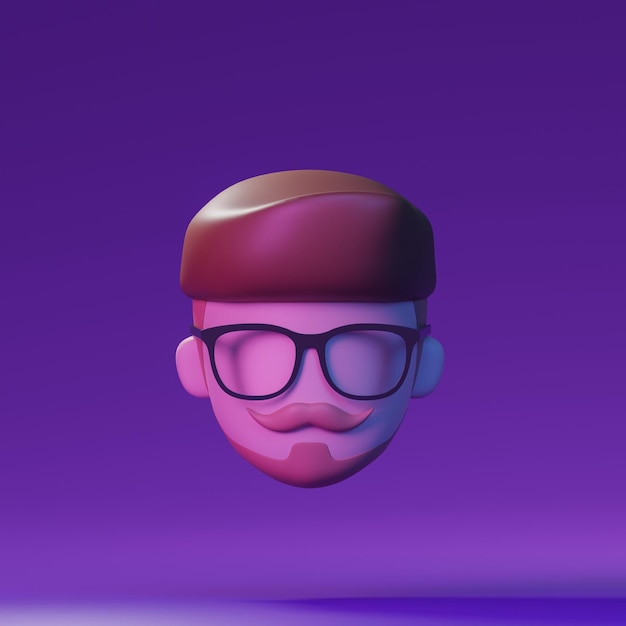 Testa di hipster con spazio vuoto, illustrazione di rendering 3d