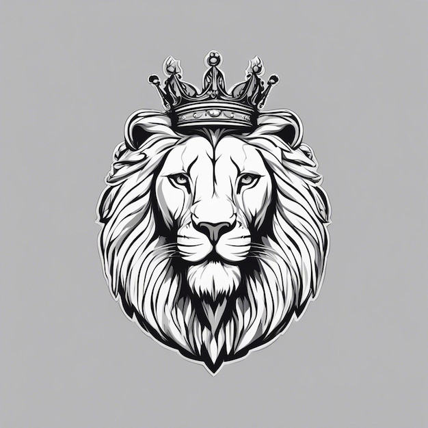 testa di leone con corona logo elegante e nobile sigillo adesivo bianco e nero