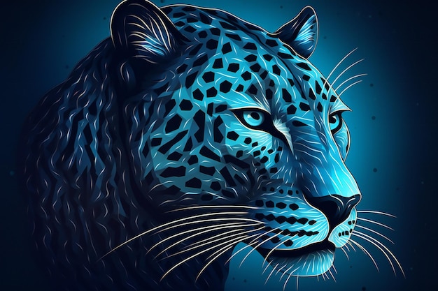 Testa di leopardo su sfondo blu scuro illustrazione per il tuo design