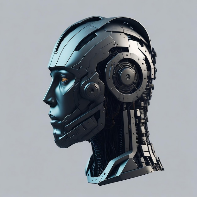testa di robot cyborg intelligenza artificiale maschile faccia robotica faccia robotica maschile AI generativa