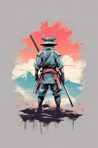 Testa di samurai Mascotte o logo silhouette di samurai muscoloso e elegante anime sbiadito