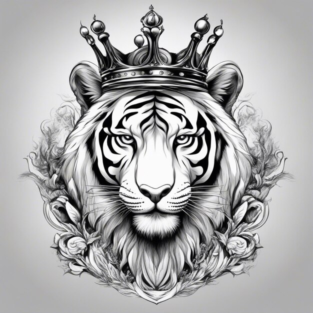 Testa di tigre con corona logo elegante e nobile sigillo adesivo bianco e nero