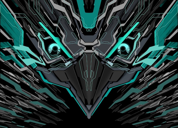 Testa di uccello robotica futuristica Mecha blu grigio nero