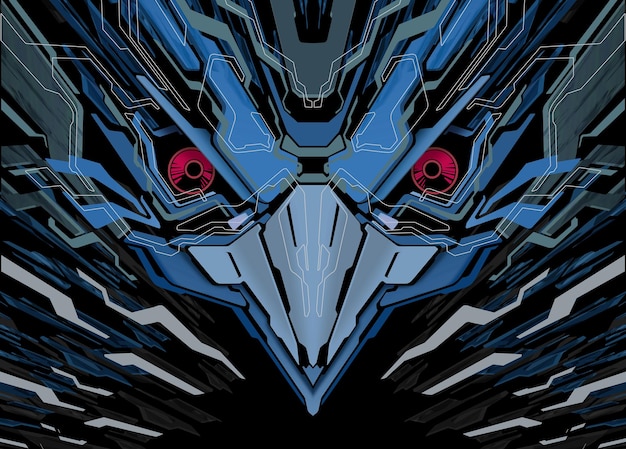 Testa di uccello robotica futuristica Mecha blu tenue metallizzato