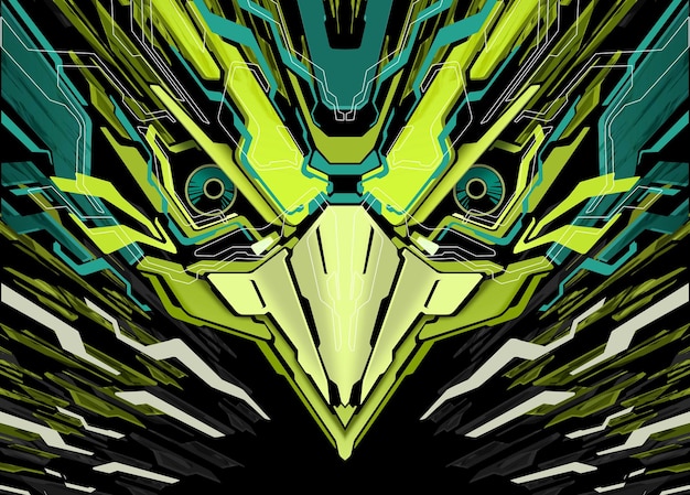 Testa di uccello robotica futuristica Mecha verde chiaro