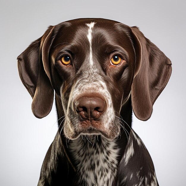 Testa di un cane da ferma tedesco a pelo corto con sfondo bianco