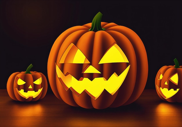 Testa di zucca di Halloween jack o lanterna primo piano IA generativa