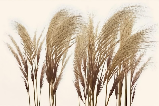 Teste di erba di canna in uno sfondo chiaro verticalmente beige e marrone secco e oro in tonalità