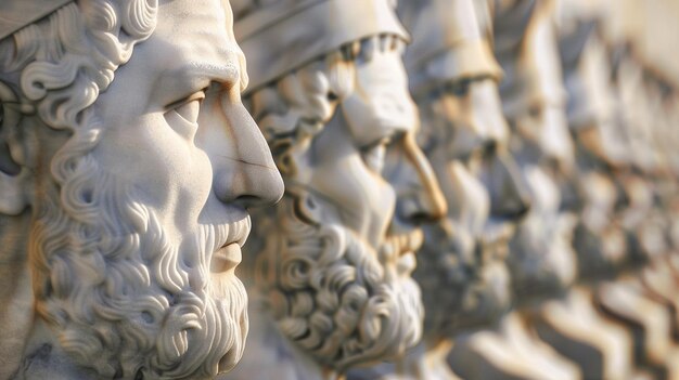 teste rasate di statue di uomini con barba e cappelli generativo ai