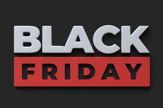 Testo del Black Friday su sfondo nero 3D rendering illustrazione