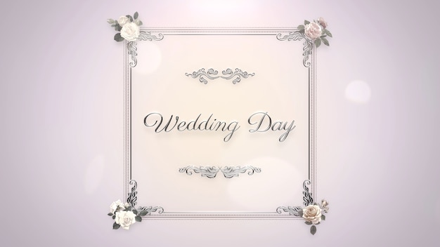 Testo del primo piano Giorno delle nozze e fiori di rosa, sfondo del matrimonio