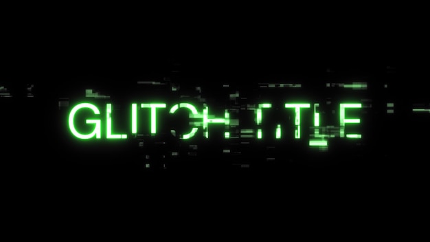 Testo del titolo del glitch di rendering 3D con effetti di schermo di glitch tecnologici