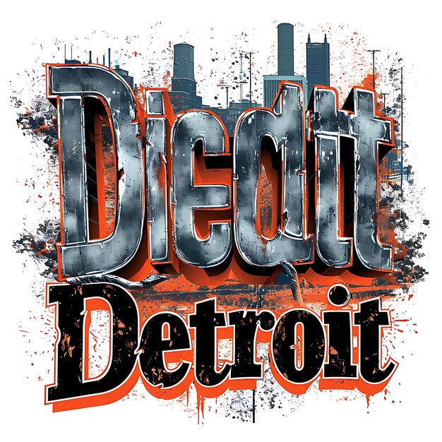 Testo di Detroit con tipografia automobilistica e industriale Design Collezione di arti paesaggistiche ad acquerello