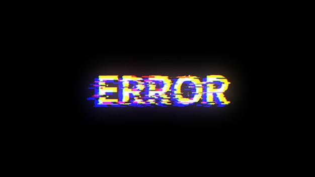 Testo di errore di rendering 3D con effetti di schermo di glitch tecnologici