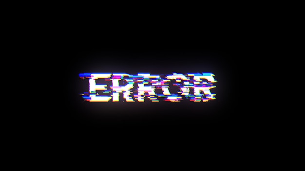 Testo di errore di rendering 3D con effetti di schermo di glitch tecnologici