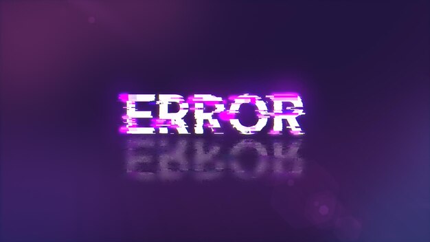 Testo di errore di rendering 3D con effetti di schermo di glitch tecnologici