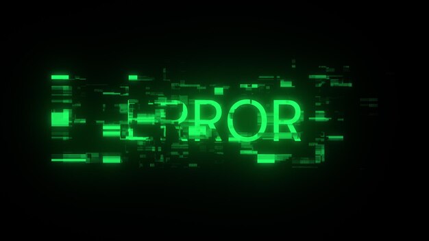 Testo di errore di rendering 3D con effetti di schermo di glitch tecnologici