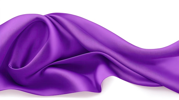 Testo di seta viola volante Testo di satin su sfondo bianco