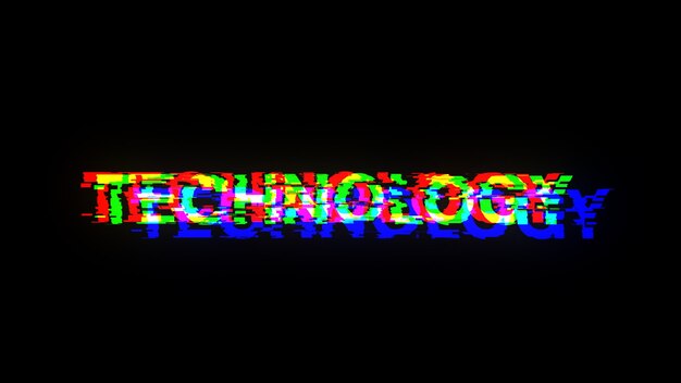 Testo di tecnologia di rendering 3D con effetti di schermo di glitch tecnologici